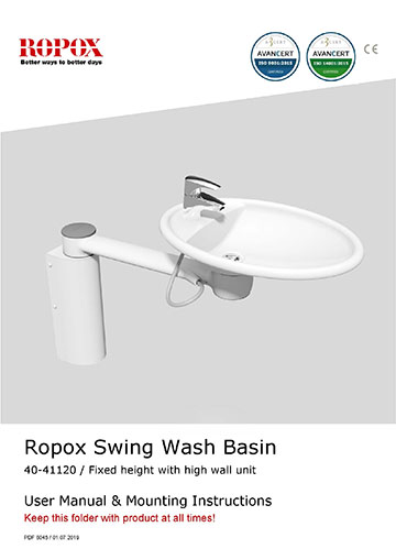 Ropox user & mounting manual - Swing Washbasin fixed height with heigh wall cover